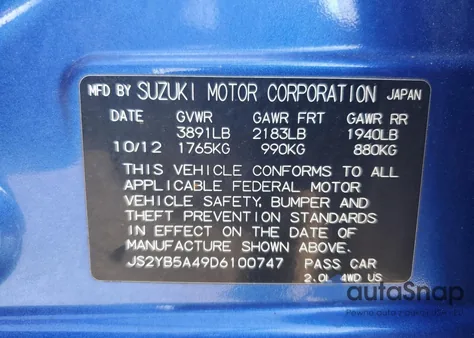 2013 Suzuki Sx4 Technology из США, поврежденный, VIN JS2YB5A49D6100747